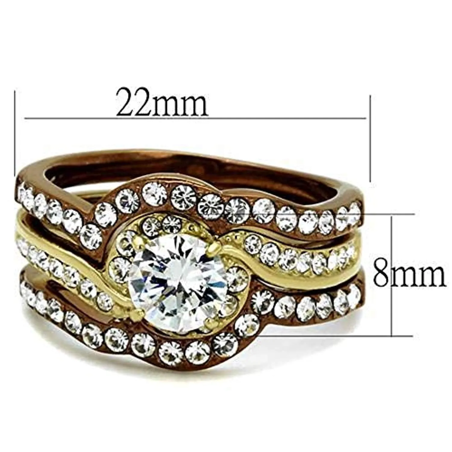 WildKlass Stainless Steel Ring IP Gold & IP Light Brown (IP Light Coffee) Women AAA Grade CZ Clear