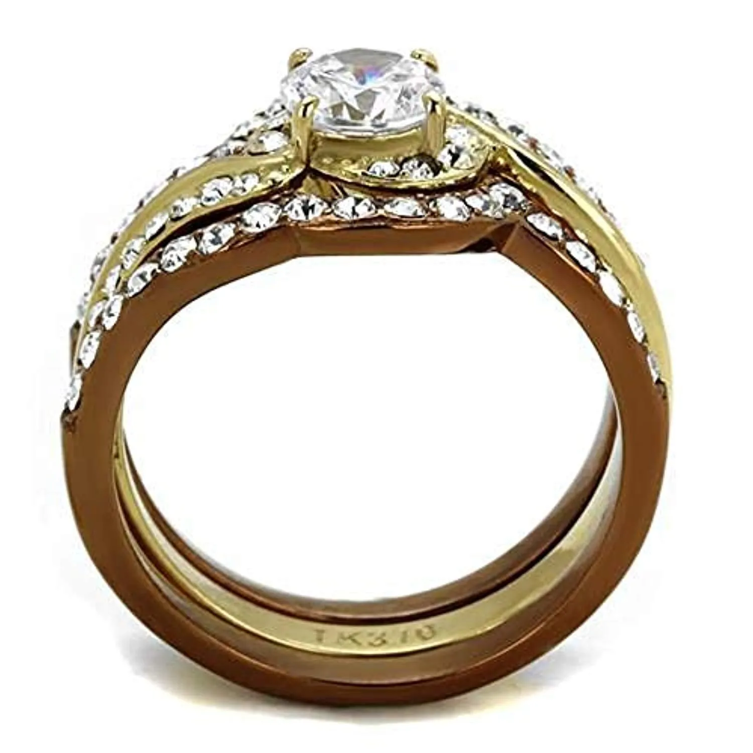 WildKlass Stainless Steel Ring IP Gold & IP Light Brown (IP Light Coffee) Women AAA Grade CZ Clear