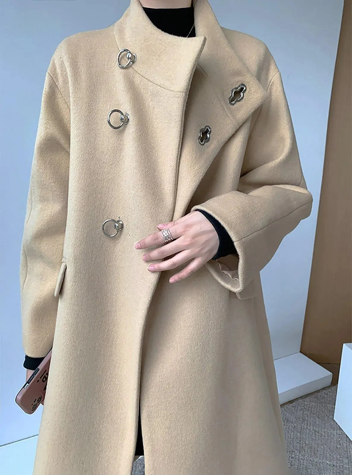 Women Black A-Line Wool Long Coat,Light Camel Long Wool Coat,Wool Overcoat,Winter wool coat,Oversize wool Coat,Black Long Coat,khaki coat